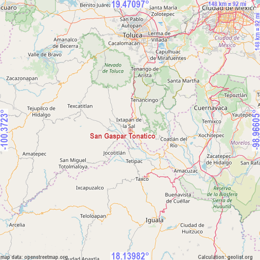 San Gaspar Tonatico on map