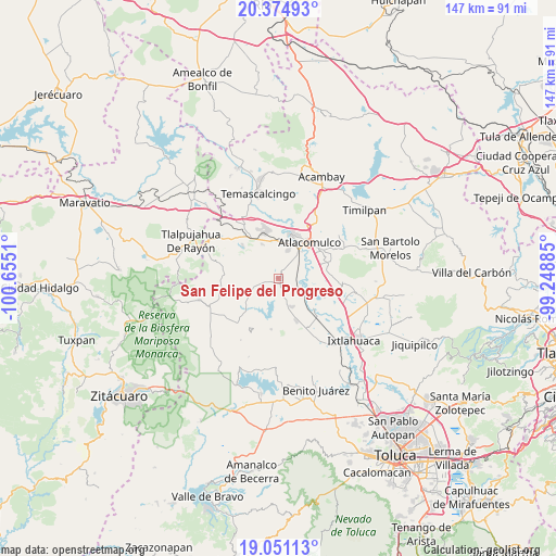 San Felipe del Progreso on map