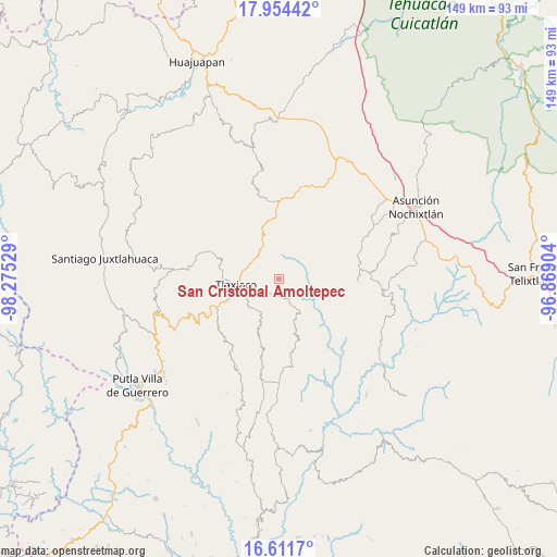 San Cristóbal Amoltepec on map