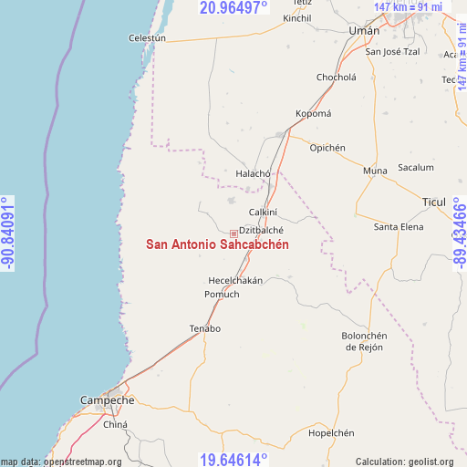 San Antonio Sahcabchén on map