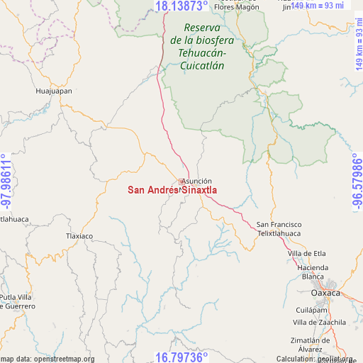 San Andrés Sinaxtla on map