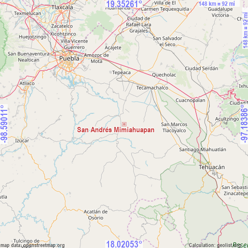 San Andrés Mimiahuapan on map