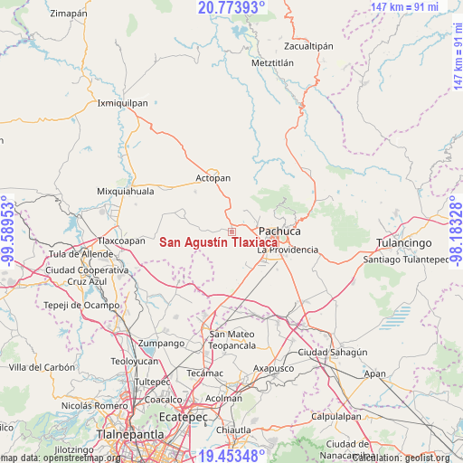 San Agustín Tlaxiaca on map