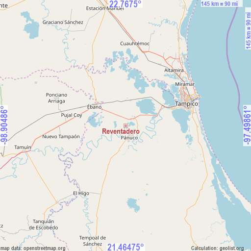 Reventadero on map