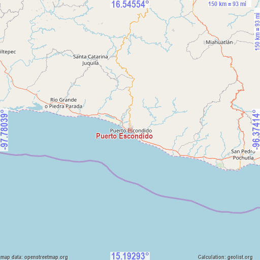 Puerto Escondido on map