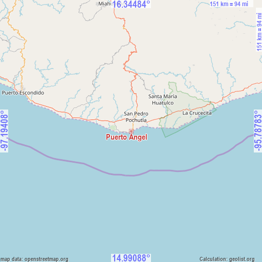 Puerto Ángel on map