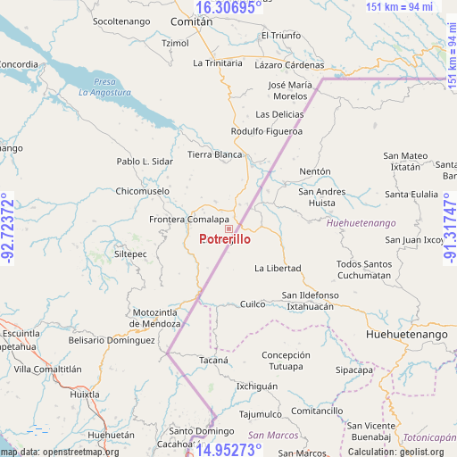 Potrerillo on map