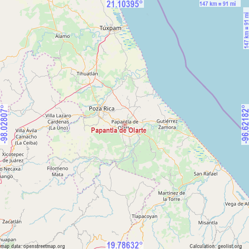 Papantla de Olarte on map
