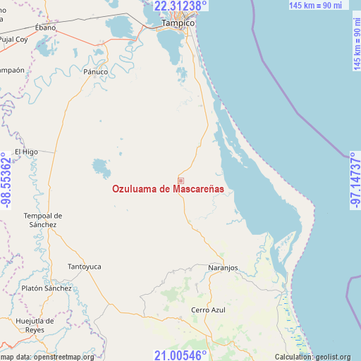 Ozuluama de Mascareñas on map