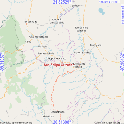 San Felipe Orizatlán on map