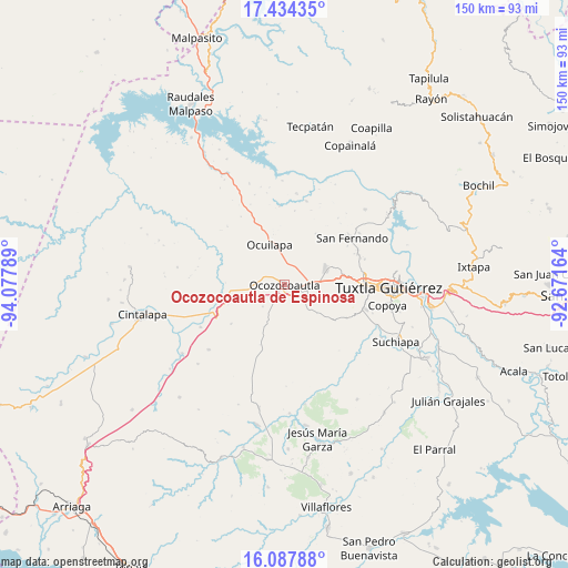 Ocozocoautla de Espinosa on map