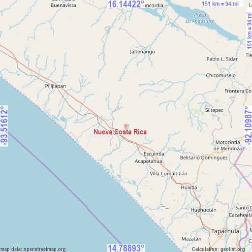 Nueva Costa Rica on map