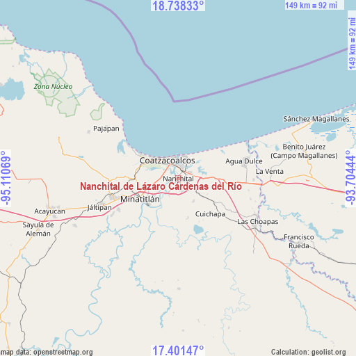 Nanchital de Lázaro Cárdenas del Río on map