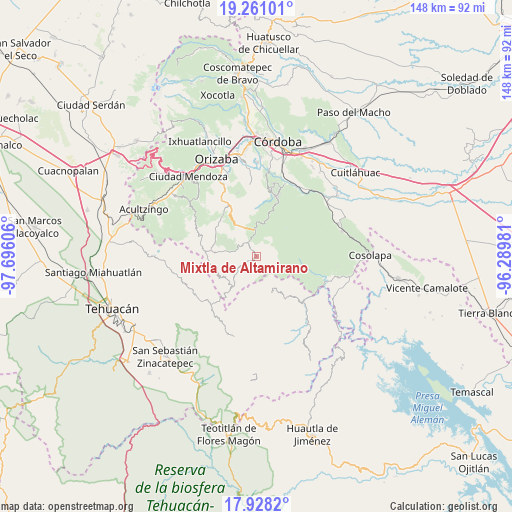 Mixtla de Altamirano on map