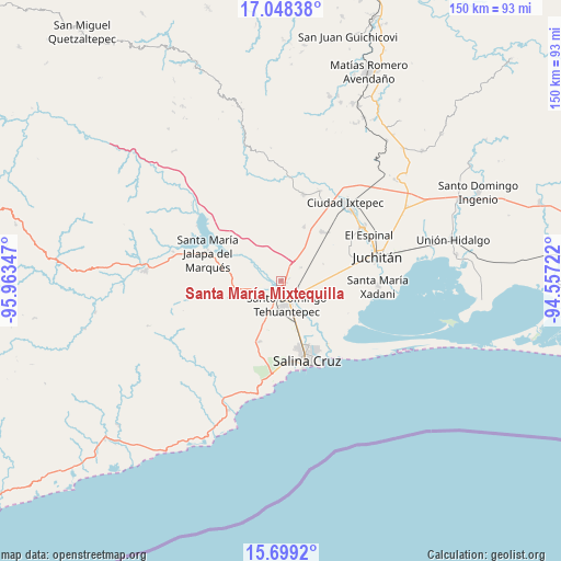 Santa María Mixtequilla on map