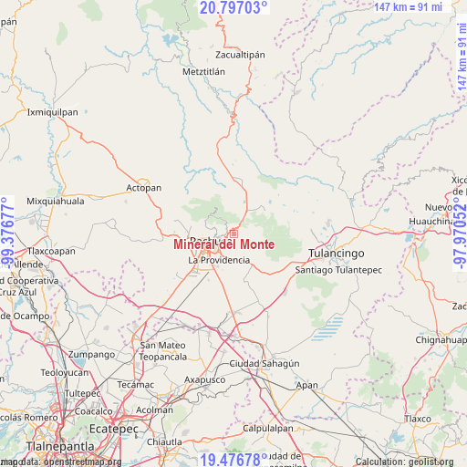 Mineral del Monte on map