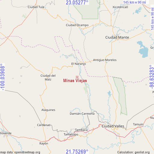 Minas Viejas on map
