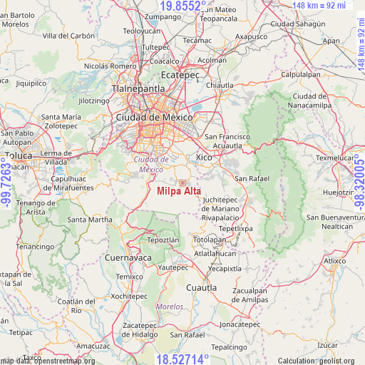 Milpa Alta on map