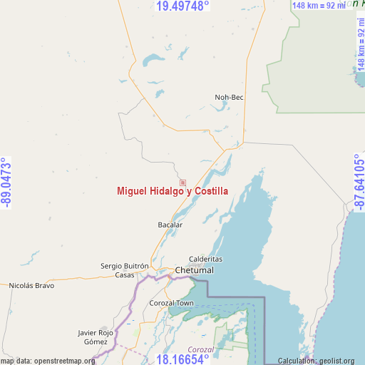 Miguel Hidalgo y Costilla on map