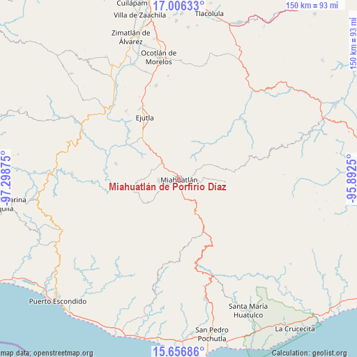 Miahuatlán de Porfirio Díaz on map