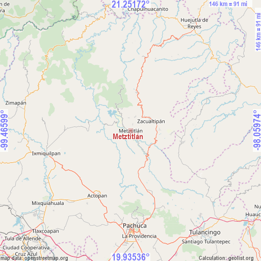 Metztitlán on map