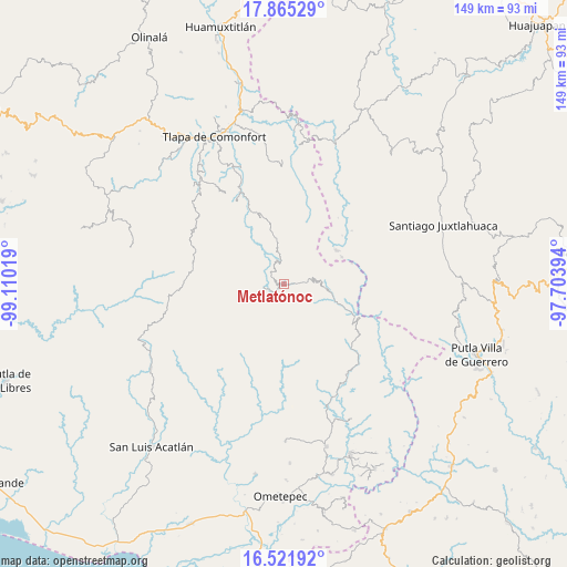 Metlatónoc on map