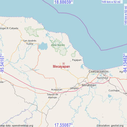 Mecayapan on map