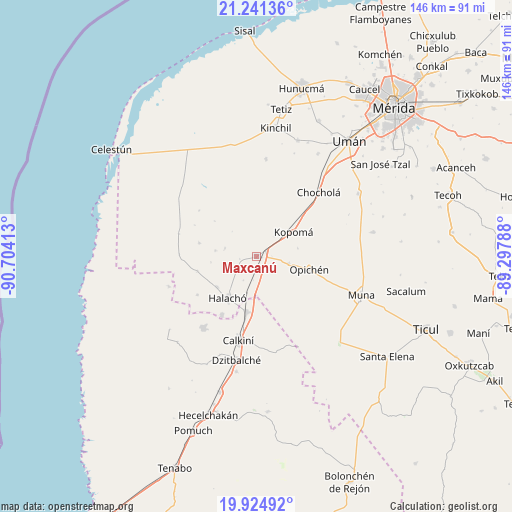 Maxcanú on map