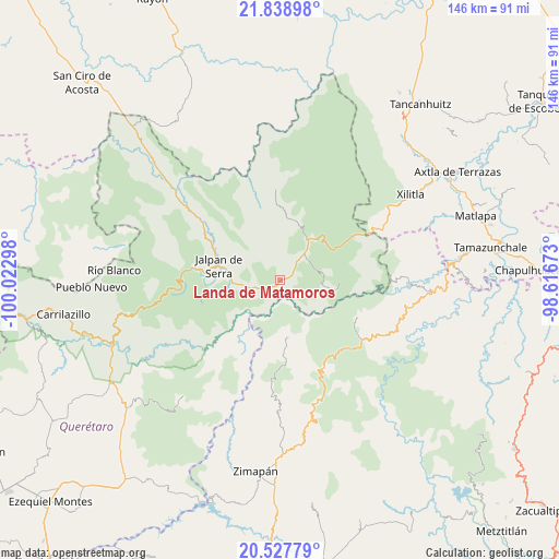 Landa de Matamoros on map