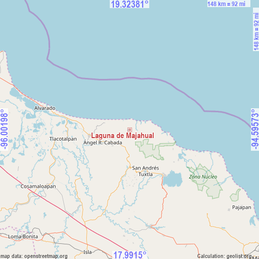 Laguna de Majahual on map