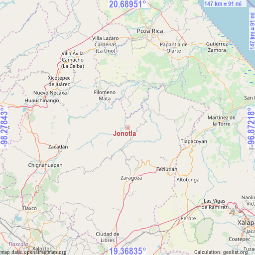Jonotla on map