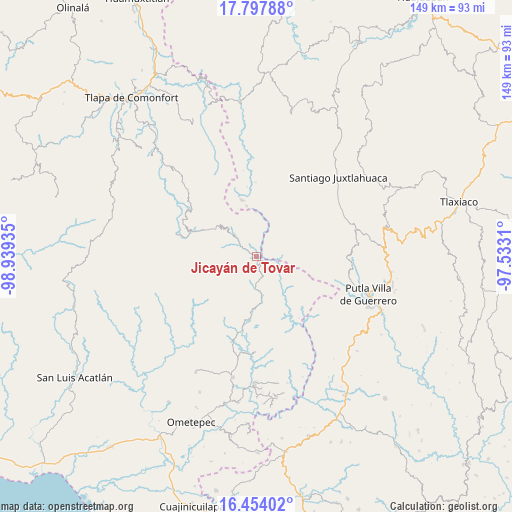 Jicayán de Tovar on map