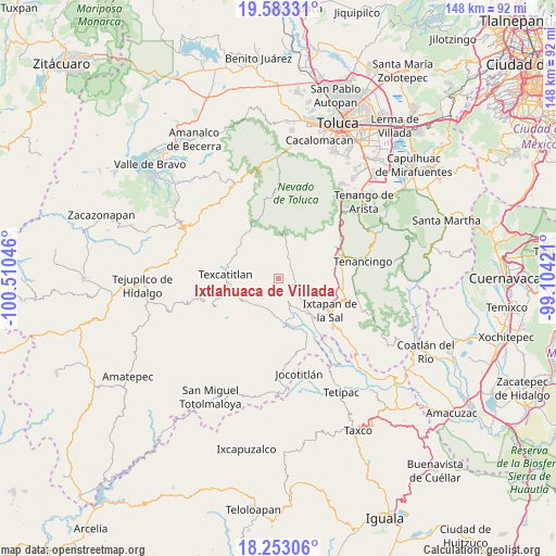 Ixtlahuaca de Villada on map