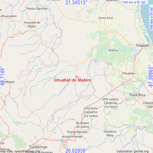 Ixhuatlán de Madero on map