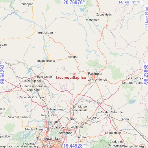 Ixcuinquitlapilco on map