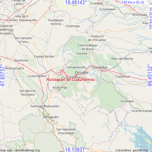Huiloapan de Cuauhtémoc on map
