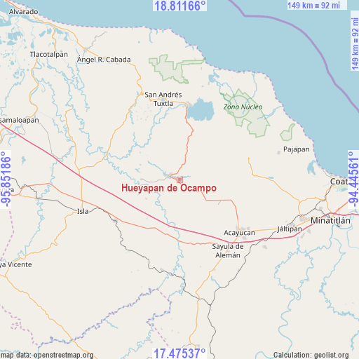 Hueyapan de Ocampo on map