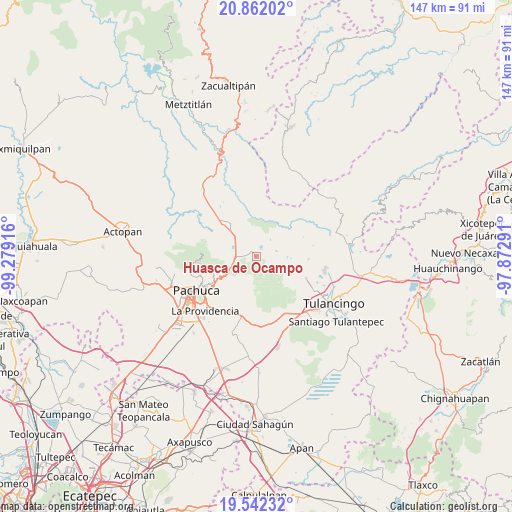 Huasca de Ocampo on map