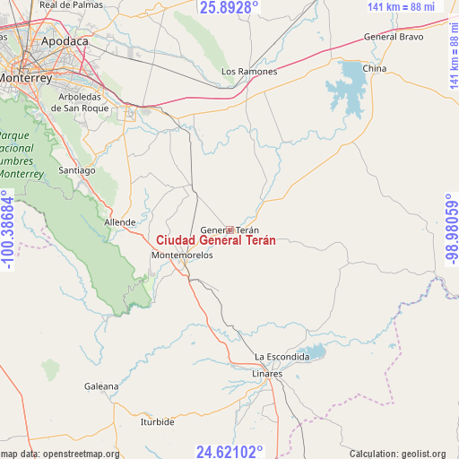 Ciudad General Terán on map
