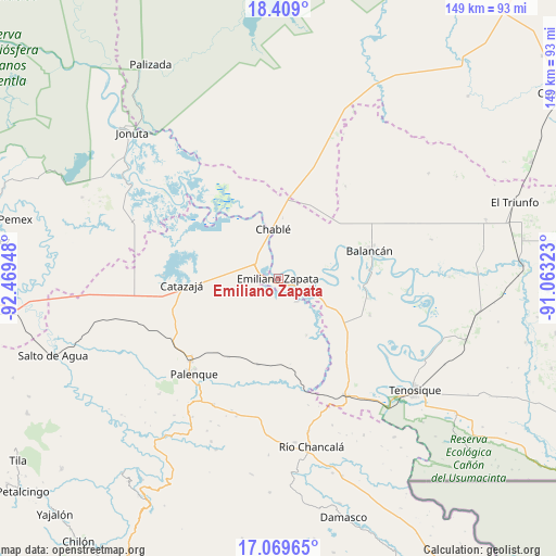 Emiliano Zapata on map
