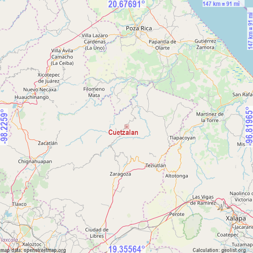 Cuetzalan on map