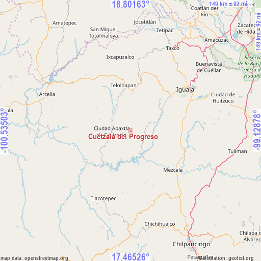 Cuetzala del Progreso on map