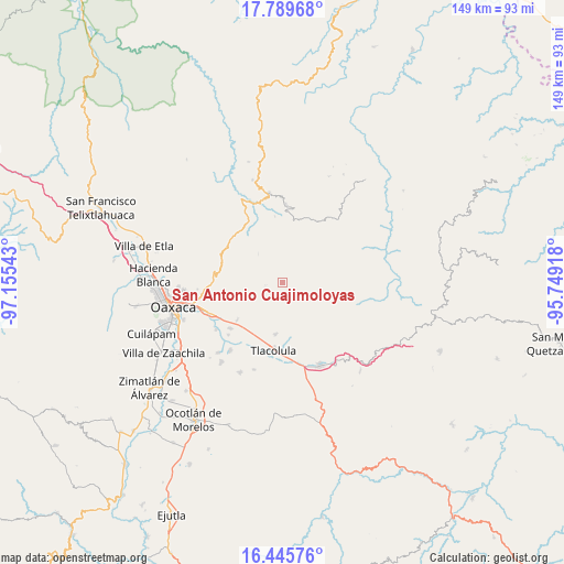 San Antonio Cuajimoloyas on map