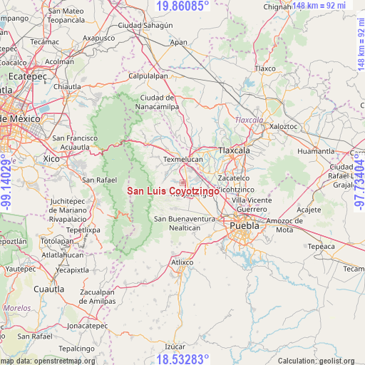 San Luis Coyotzingo on map