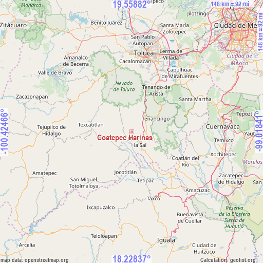 Coatepec Harinas on map