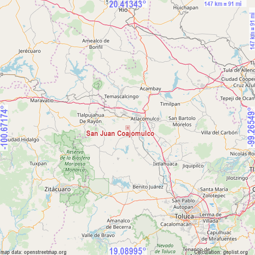 San Juan Coajomulco on map
