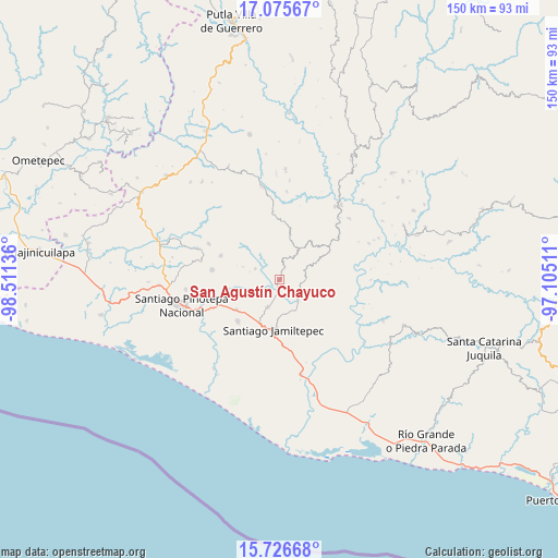 San Agustín Chayuco on map