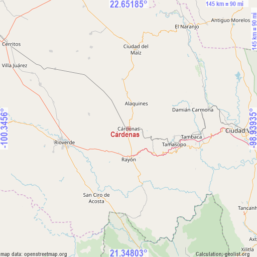 Cárdenas on map
