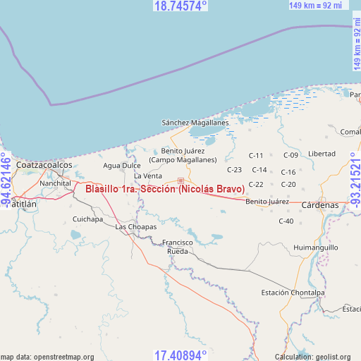 Blasillo 1ra. Sección (Nicolás Bravo) on map