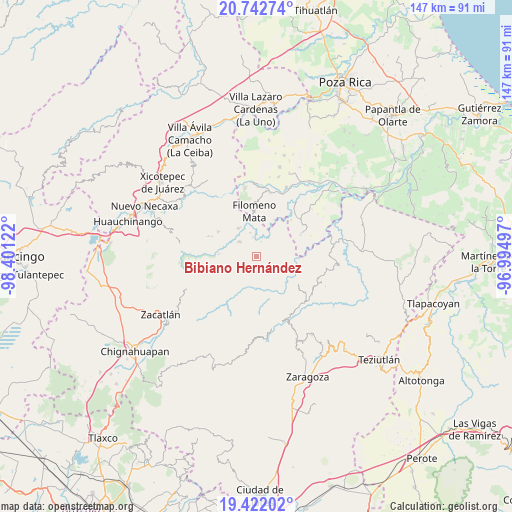 Bibiano Hernández on map
